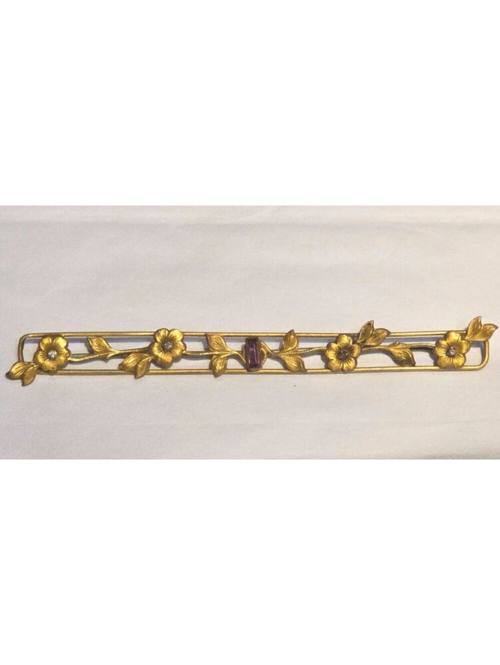 Antique Victorian Long 4" Bar Brooch Amethyst Glass